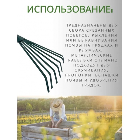 Грабельки веерные GRINDA 390 мм, углеродистая сталь, (8-421253) - фото 10