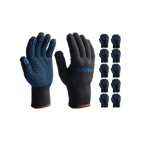 Перчатки ЗУБР МАСТЕР, L-XL, полушерстяные с точечным ПВХ покрыти...