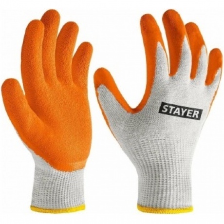 Перчатки 10 пар STAYER ULTRA S-M хб с рельефным латексным покрытием противоскользящие 13 класс 11403-S 605₽