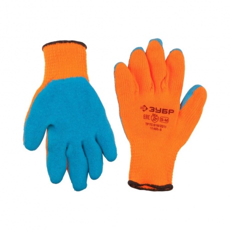 

ЗУБР УРАЛ, S-M, акриловые перчатки сигнального цвета, рельефное латексное покрытие, утеплённые, 10 класс, Профессионал (11465-S)
