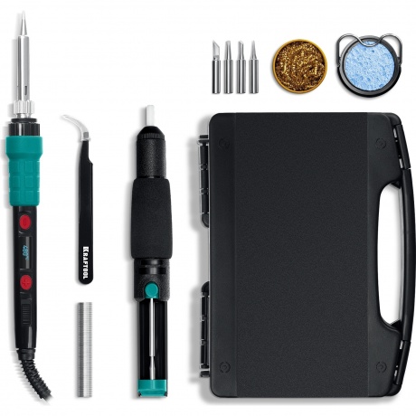 Мини-паяльная станция цифровая в кейсе KRAFTOOL KS-15 14-в-1 90 - 480C 135 Вт 55346 4047₽
