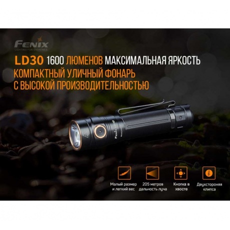 Фонарь светодиодный Fenix LD30, 1600 лм, аккумулятор в комплекте - фото 6