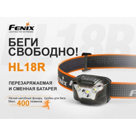 Фонарь светодиодный налобный Fenix HL18R, черный, 400 лм, аккумулятор - фото 6