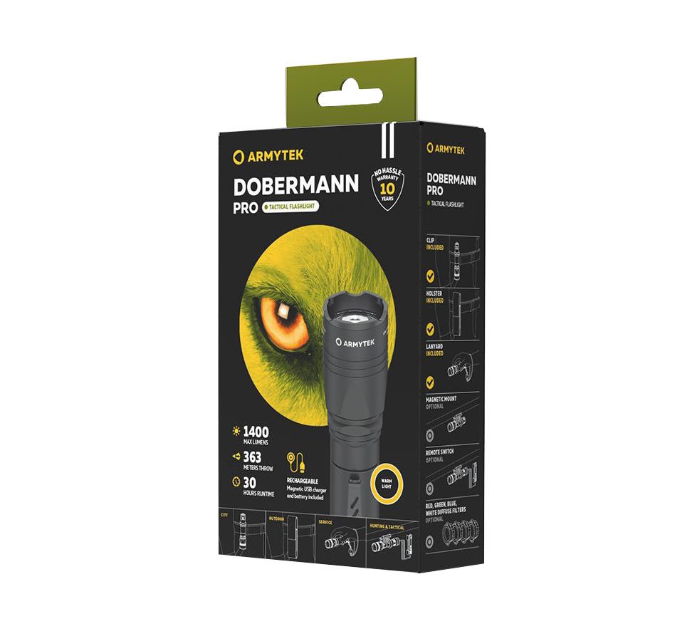 Фонарь светодиодный Armytek Dobermann Pro Magnet USB, 1400 лм, теплый свет, аккумулятор