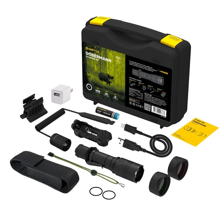 фонарь с комплектом armytek dobermann extended set xp l hi 1050 lm f02005c armytek f02005c Фонарь светодиодный тактический Armytek Dobermann Extended Set (Набор), холодный свет, аккумулятор