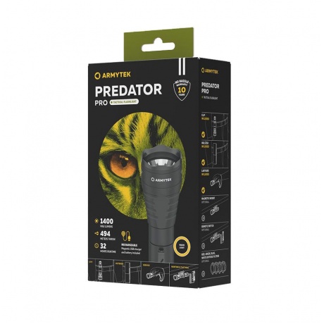 Фонарь светодиодный тактический Armytek Predator Pro Magnet USB, 1400 лм, теплый свет, аккумулятор - фото 4