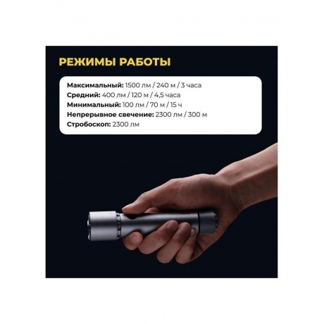 Фонарик HOTO Flashlight Tactics 2300 (серебристый, QWSDT005) - фото 5