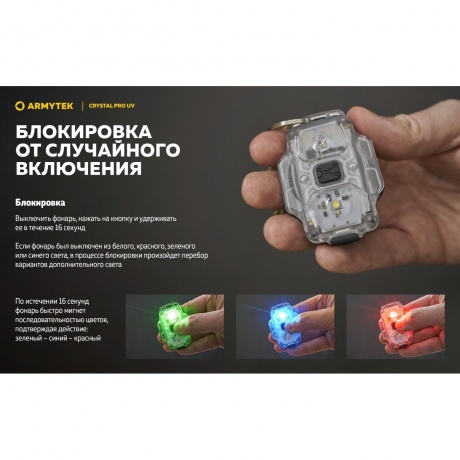 Мультифонарь светодиодный Armytek Crystal Pro UV, 200 лм, желтый - фото 28