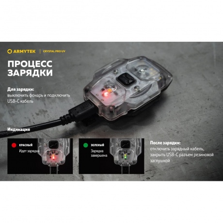 Мультифонарь светодиодный Armytek Crystal Pro UV, 200 лм, желтый - фото 32
