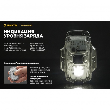 Мультифонарь светодиодный Armytek Crystal Pro UV, 200 лм, желтый - фото 33