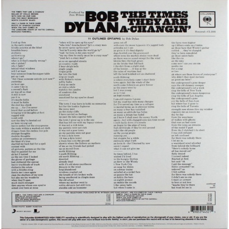 Dylan, Bob, The Times They Are A-Changin' (0889853443215) виниловая пластинка - фото 2