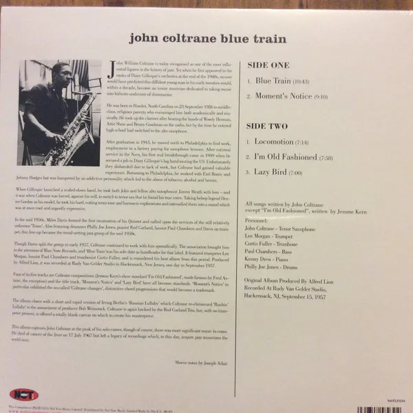 Виниловая пластинка Coltrane, John, Blue Train (barcode 5060348582304) - фото 2