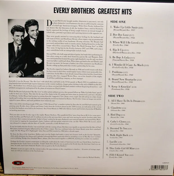 Виниловая пластинка Everly Brothers, Greatest Hits (barcode 5060397601377) - фото 2
