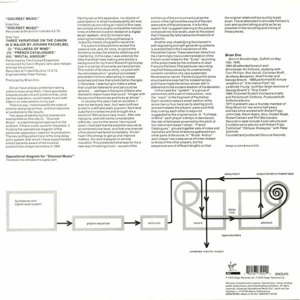 Виниловая пластинка Brian Eno, Discreet Music (0602567750420) - фото 2
