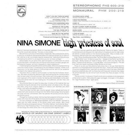 Nina Simone - High Priestess Of Soul (0600753605745) виниловая пластинка - фото 2