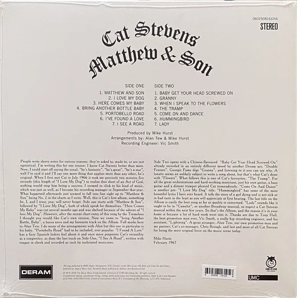 Виниловая пластинка Cat Stevens, Matthew &amp; Son (0602508161056) - фото 2