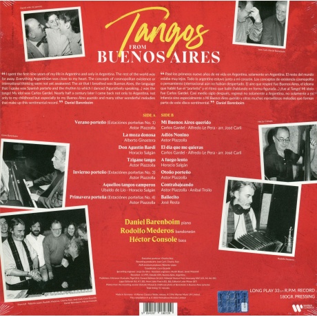 Виниловая Пластинка Barenboim, Daniel / Friends, Tangos From Buenos Aires - Piazzolla, Gardel, Salgan, Ginastera, Resta (5054197180729) - фото 2