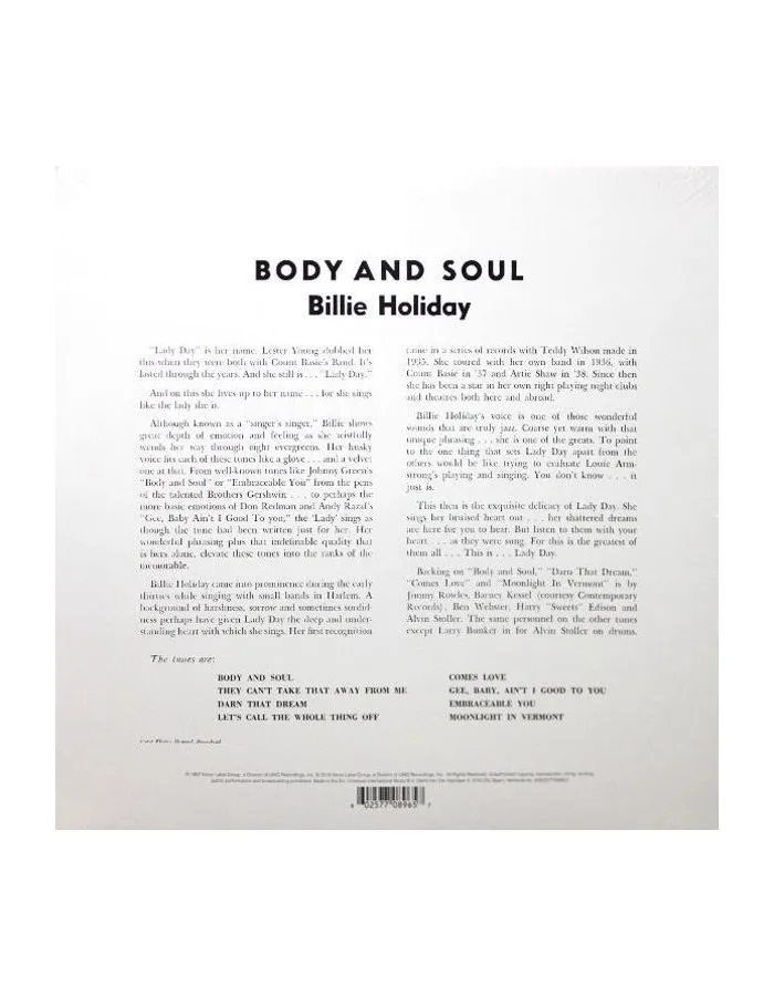 0602577089657, Виниловая пластинка Holiday, Billie, Body And Soul - фото 2
