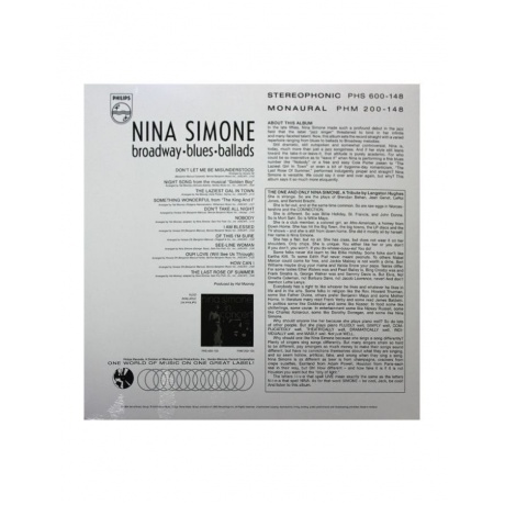 0600753605691, Виниловая пластинка Simone, Nina, Broadway, Blues, Ballads - фото 2