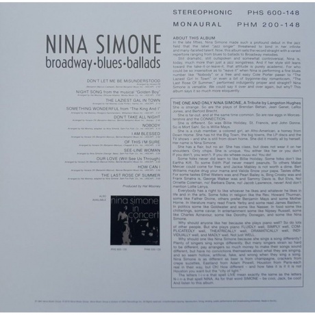 Nina Simone - Broadway, Blues, Ballads (0600753605691) виниловая пластинка - фото 2