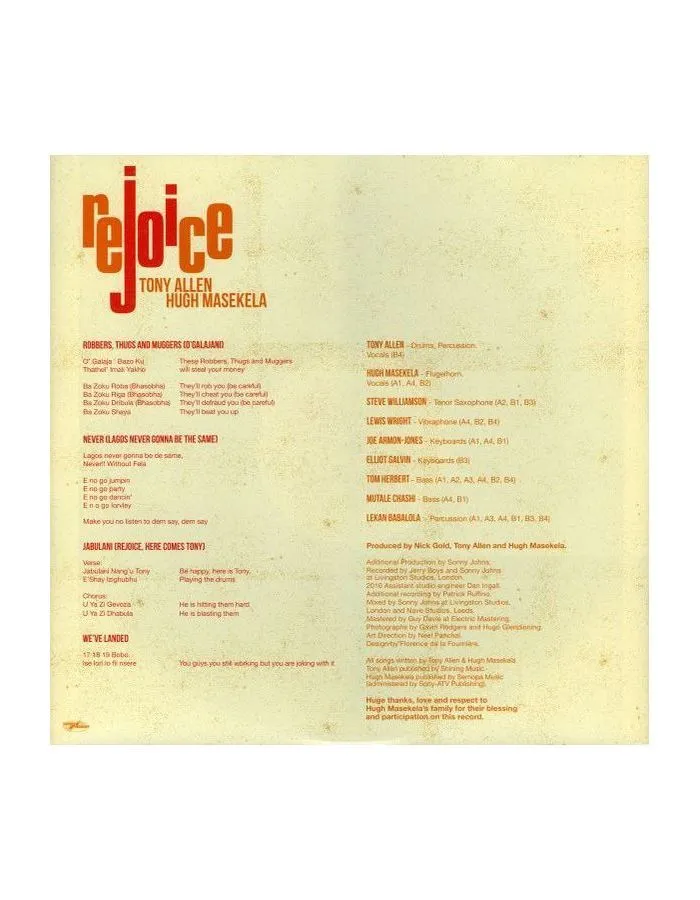Виниловая пластинка Allen, Tony; Masekela, Hugh, Rejoice (4050538557497) - фото 5