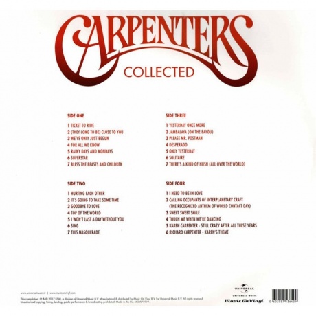 The Carpenters - Collected (0602557536409) виниловая пластинка - фото 3