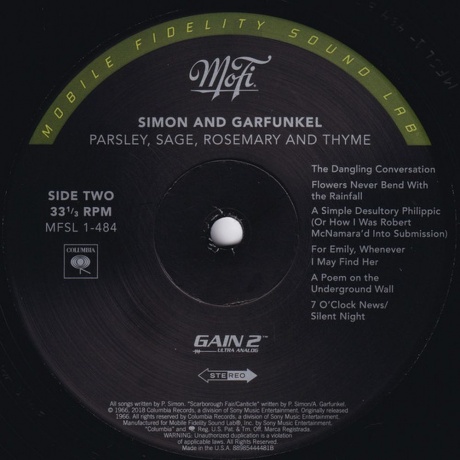 Simon &amp; Garfunkel - Parsley, Sage, Rosemary And Thyme (Analogue, Original Master Recording) (0821797148412) виниловая пластинка - фото 3