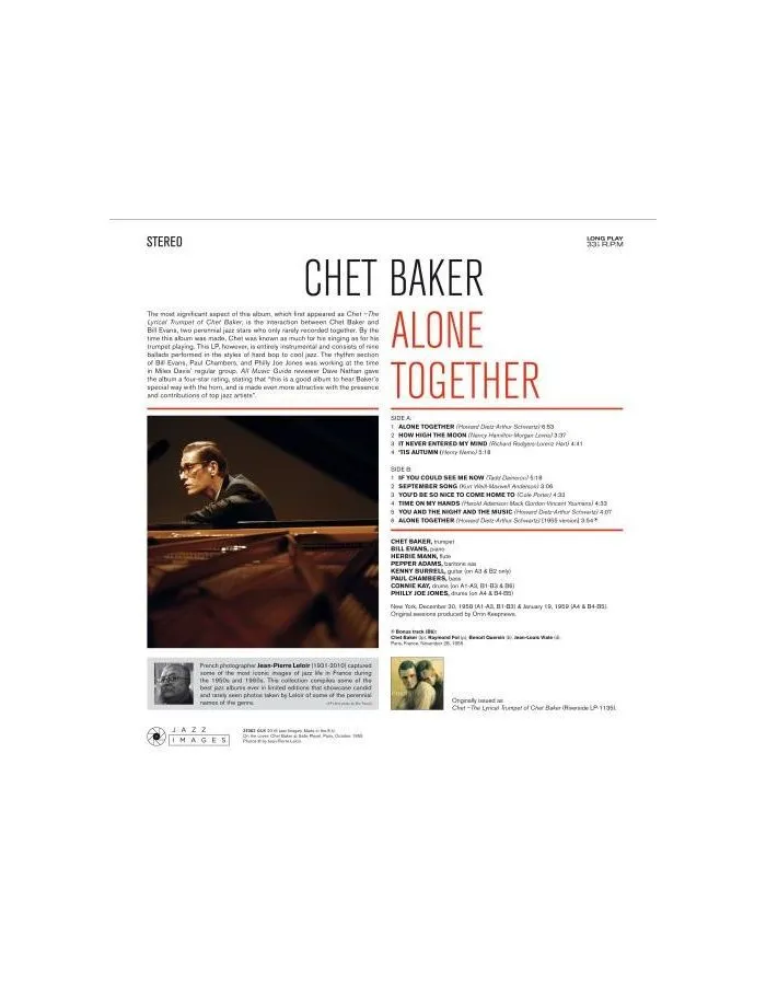 8437012830745, Виниловая пластинка Baker, Chet; Evans, Bill, Alone Together - фото 3