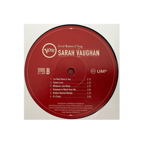 0602455885388, Виниловая пластинка Vaughan, Sarah, Great Women Of Song - фото 3