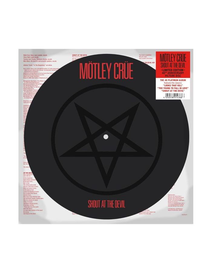 motley crue too fast for love золотой винил в рамке Виниловая пластинка Motley Crue, Shout At The Devil (picture) (4050538914368)
