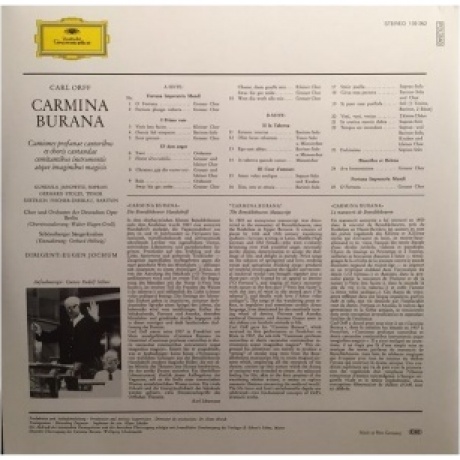Eugen Jochum - Orff: Carmina Burana (Analogue) (4260019714435) виниловая пластинка - фото 2