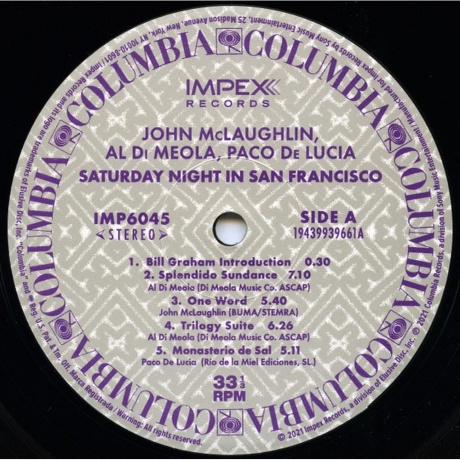 Di Meola; McLaughlin; De Lucia - Saturday Night In San Francisco (Analogue) (0856276002466) виниловая пластинка - фото 3