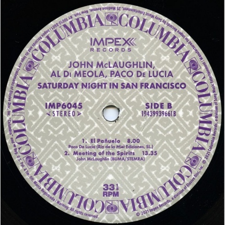 Di Meola; McLaughlin; De Lucia - Saturday Night In San Francisco (Analogue) (0856276002466) виниловая пластинка - фото 4