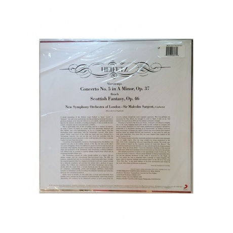Виниловая пластинка Heifetz, Jascha, Bruch: Scottish Fantasy/ Vieuxtemps: Concerto No.5 (Analogue) (0753088260315) - фото 3