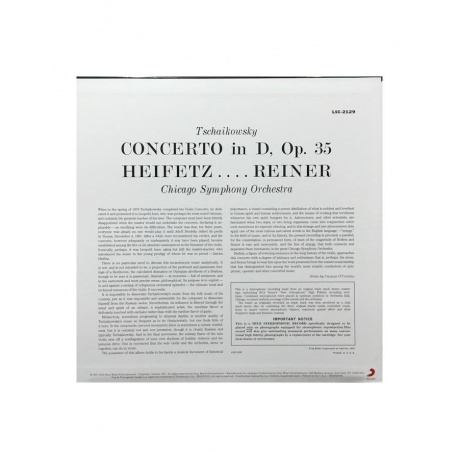 Виниловая пластинка Heifetz, Jascha, Tchaikovsky: Violin Concerto (Analogue) (0753088212918) - фото 2