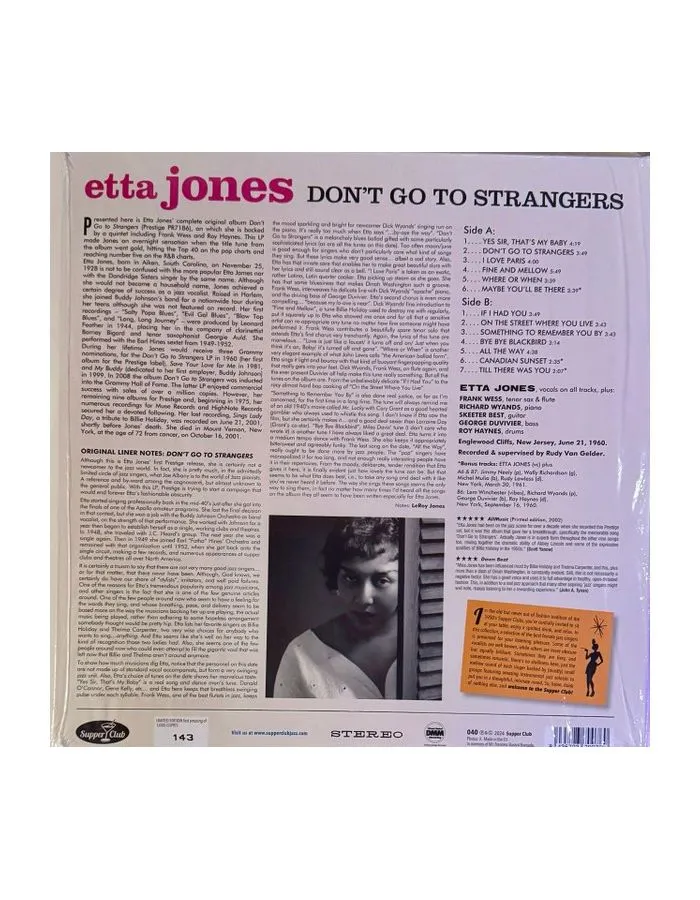 Виниловая пластинка Jones, Etta, Dont Go To Strangers (8435723700760) - фото 2