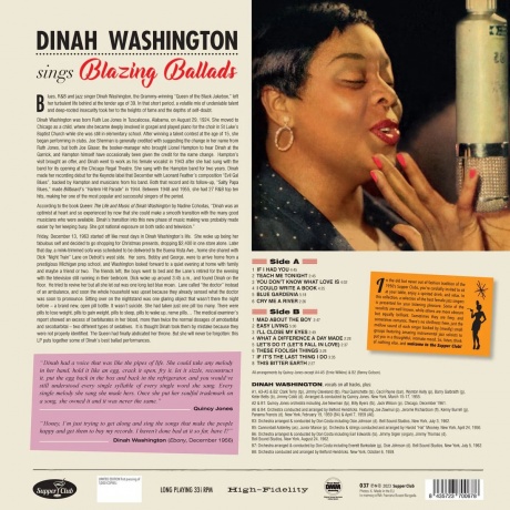 Dinah Washington - Sings Blazing Ballads (8435723700678) виниловая пластинка - фото 2