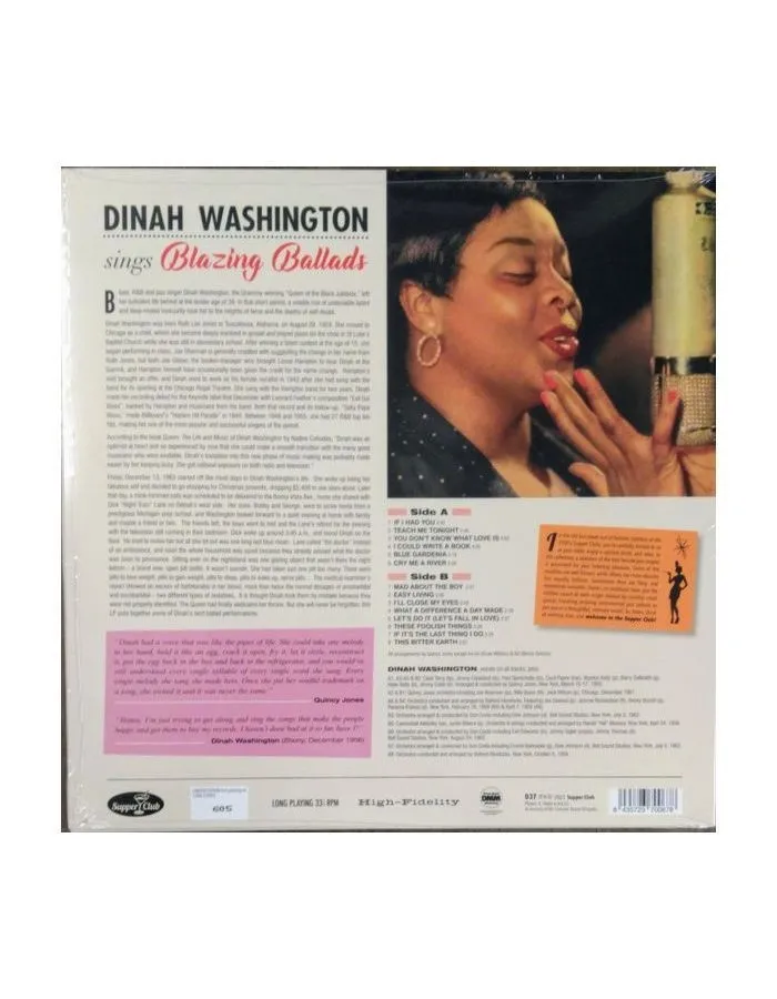 Виниловая пластинка Washington, Dinah, Sings Blazing Ballads (8435723700678) - фото 2
