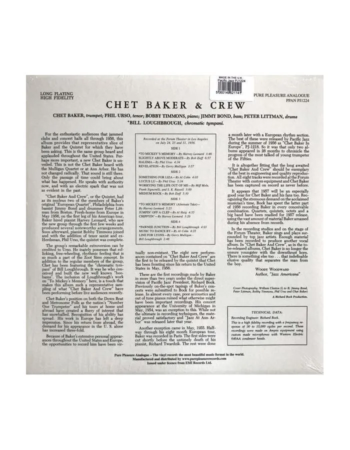 5060149621141, Виниловая пластинка Baker, Chet, Chet Baker And Crew (Analogue) - фото 2