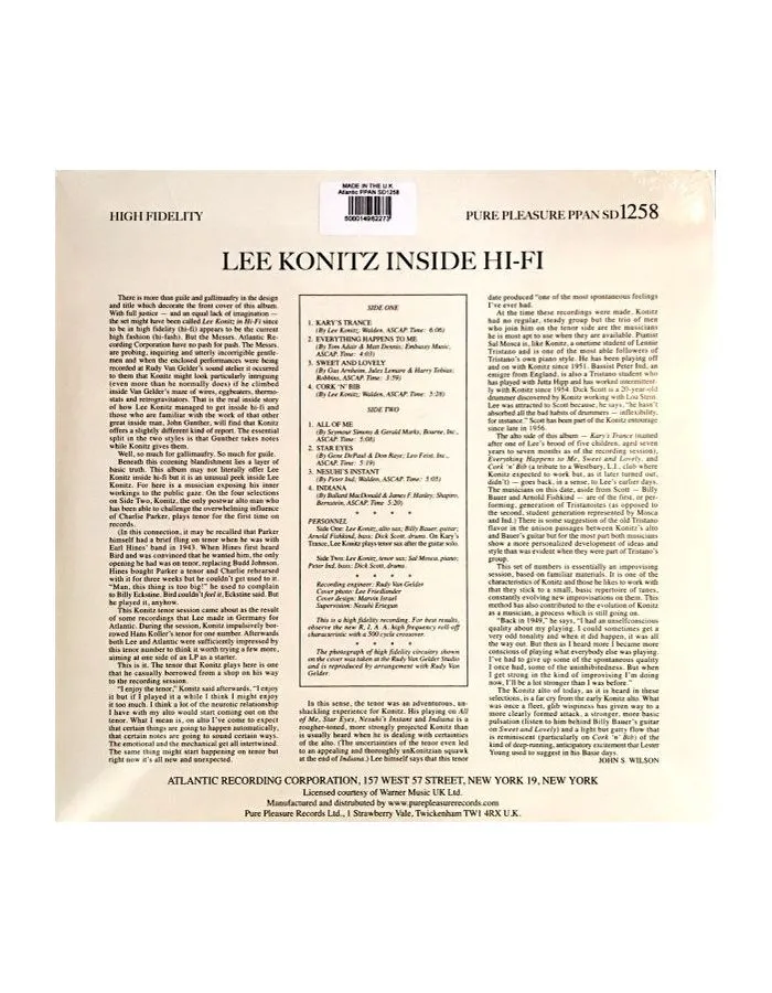 5060149622735, Виниловая пластинка Konitz, Lee, Inside Hi-Fi (Analogue) - фото 2
