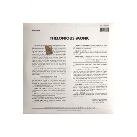 0888072351264, Виниловая пластинка Monk, Thelonious, Thelonious Monk Trio - фото 2