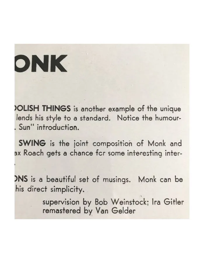 0888072351264, Виниловая пластинка Monk, Thelonious, Thelonious Monk Trio - фото 4