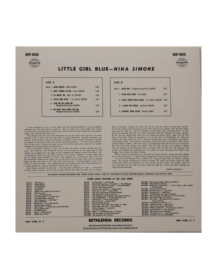 5060149621721, Виниловая пластинка Simone, Nina, Little Girl Blue (Analogue) - фото 2