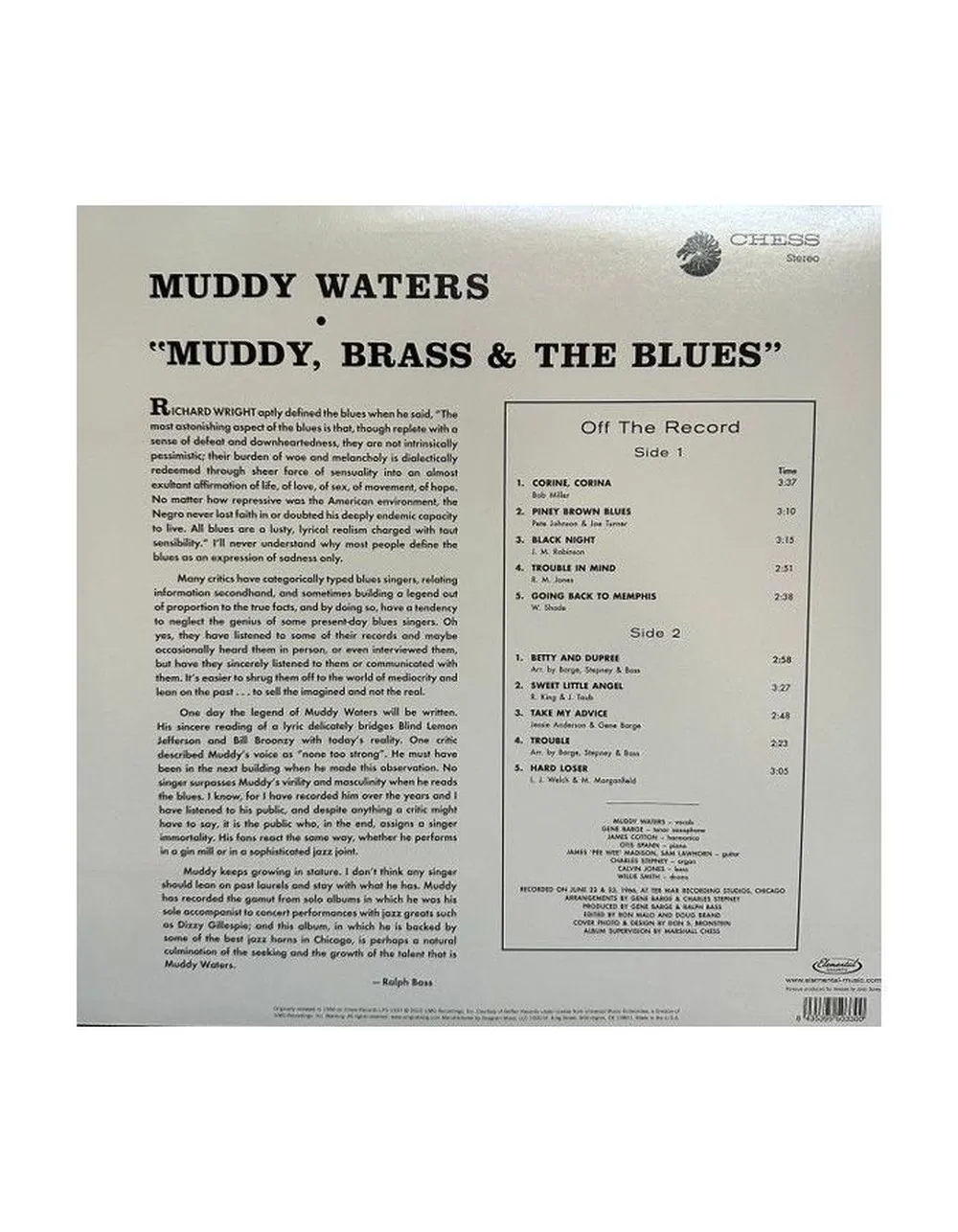 8435395503300, Виниловая пластинка Waters, Muddy, Muddy, Brass &amp; The Blues - фото 2