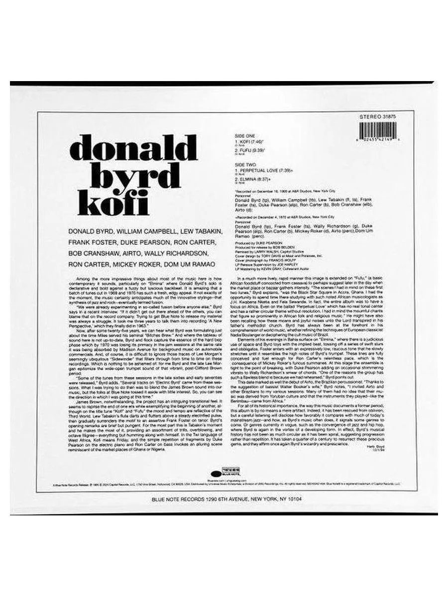 Виниловая пластинка Donald Byrd - Kofi (Analogue, Tone Poet) (0602455421494) - фото 2