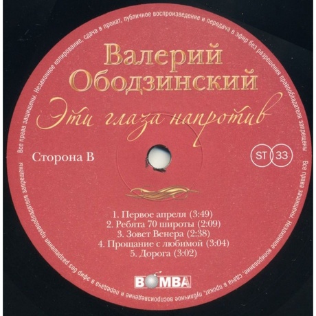 Ободзинский Валерий - Эти Глаза Напротив (4680068803711) виниловая пластинка - фото 4