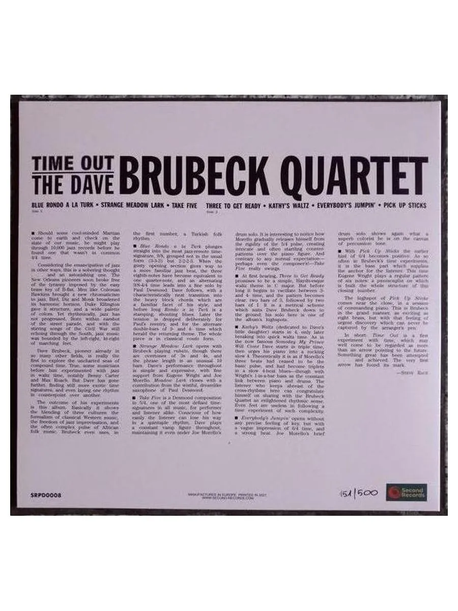 Dave Brubeck Quartet - Time Out (Purple) (9003829977820) виниловая пластинка - фото 3