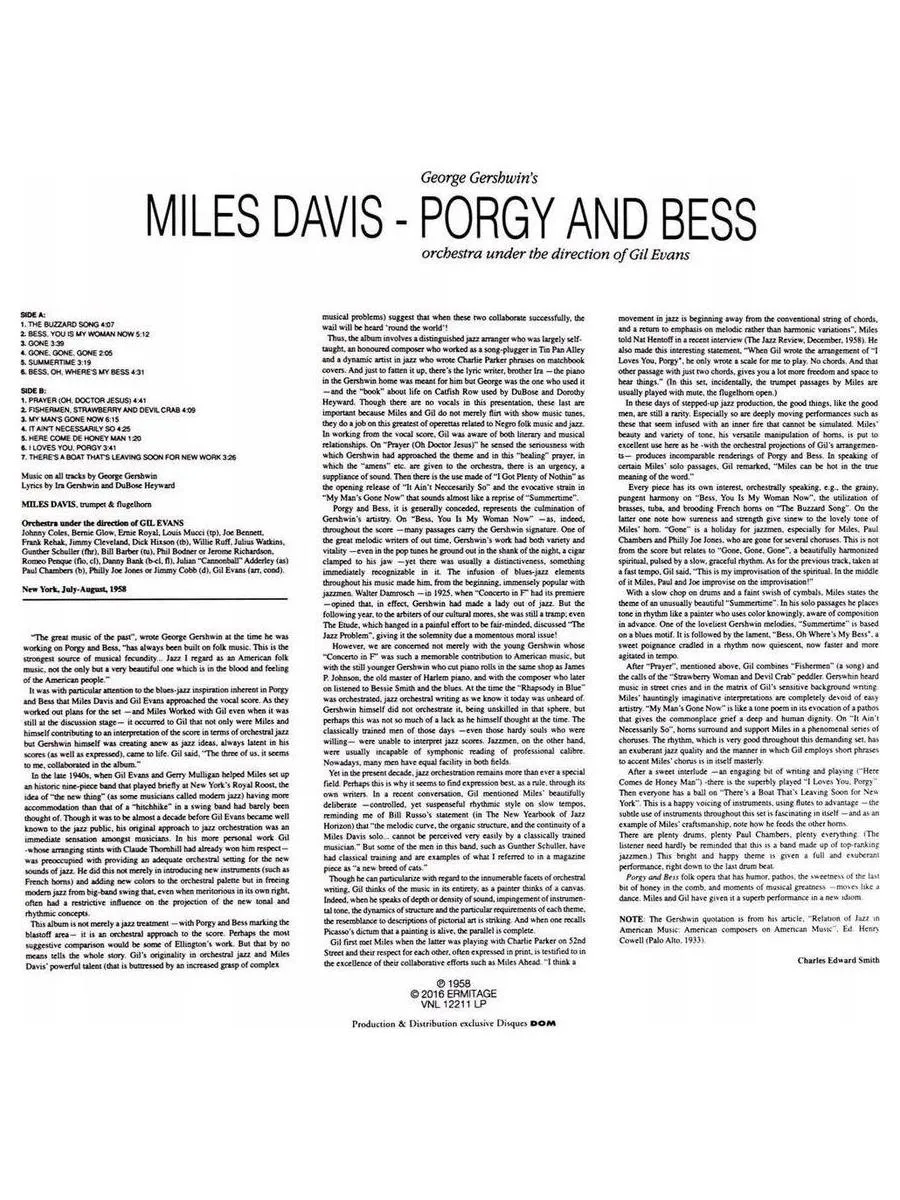 Miles Davis - Porgy And Bess (9003829976403) виниловая пластинка - фото 2