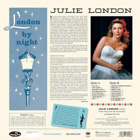 Julie London - London By Night (8435723701583) виниловая пластинка - фото 2