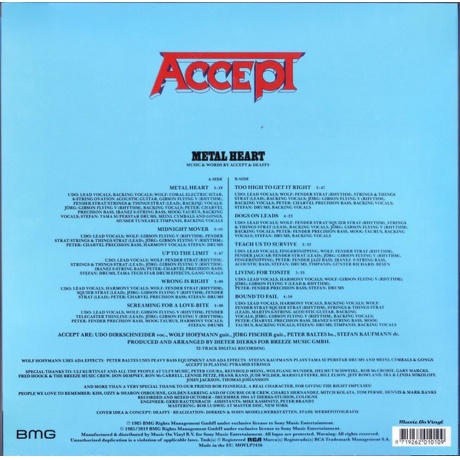 Accept - Metal Heart (8719262012172) виниловая пластинка - фото 2